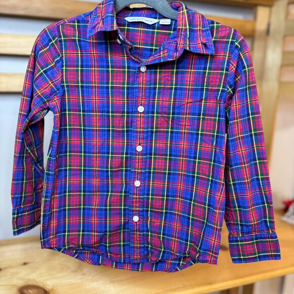 Janie and Jack Boys Red Blue Plaid Button-Down Shirt – Size 4 - Picture 3 of 4